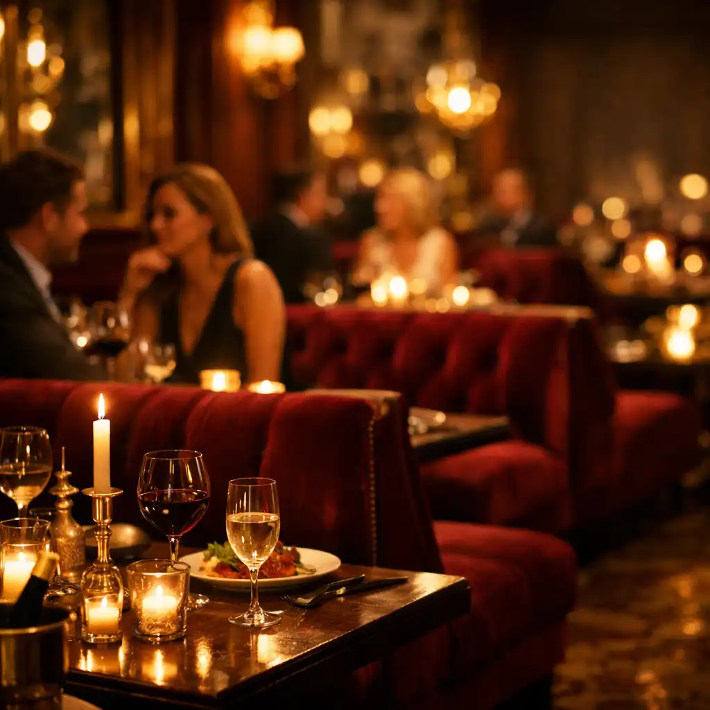 Eleganckie wnętrze restauracji Wonderstar s. r. o. nocą